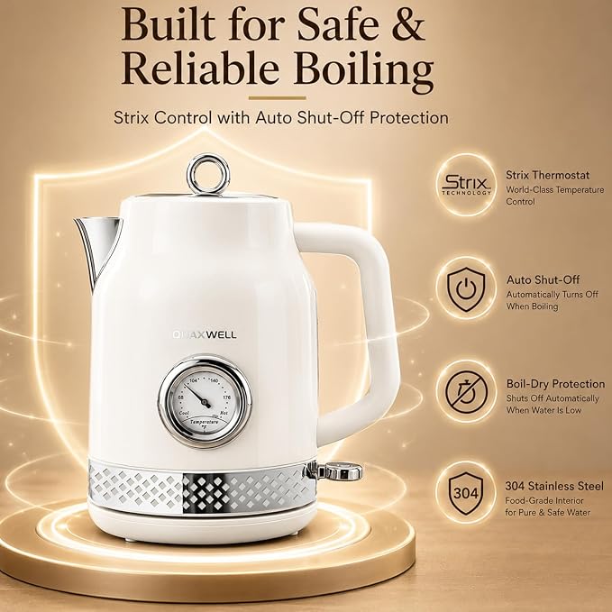 Retro Electric Kettle, 1.7L 304 Stainless Steel Tea Kettle - Image 3