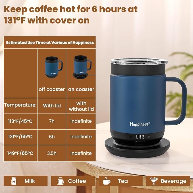 Happiness Smart Heated Coffee Mug, 16oz Rechargeable Electric Self Heating - Image 3