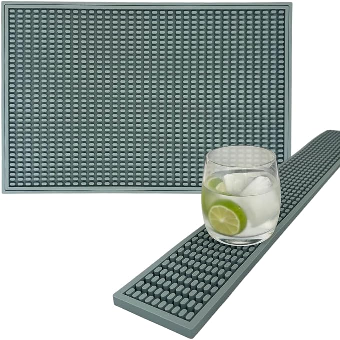 Rubber Bar Mat Bundle Sage Gray – 2-Piece Non-Slip Spill Mat Set by MARELUNNA