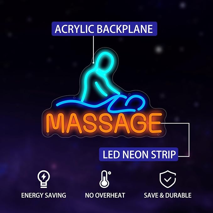 Massage Neon Sign for Wall Decor, Massage Led Signs, Dimmable USB Powered Neon - Image 2