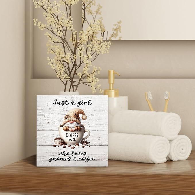 Rustic Coffee Gnome Wood Box Sign Desk Decor - Image 4
