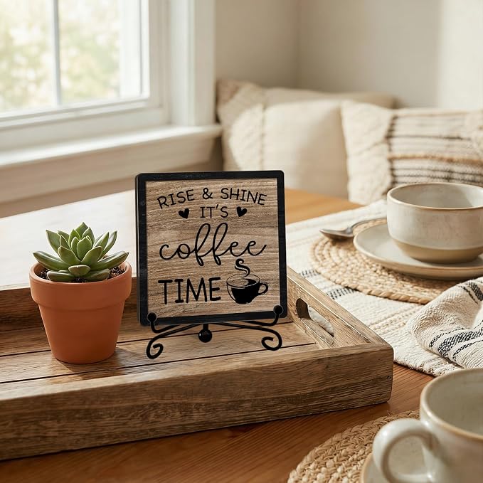 Funny Coffee Bar Decor, Rise & Shine It's Coffee Time Wood Plaque - Image 4