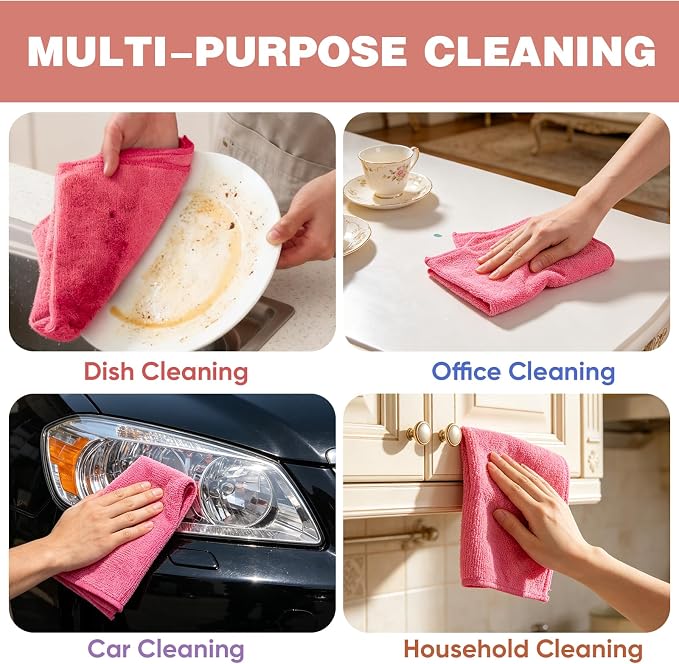 TEAWOO 10 PCS Pink Microfiber Cleaning Cloths, Highly Absorbent Microfiber - Image 5