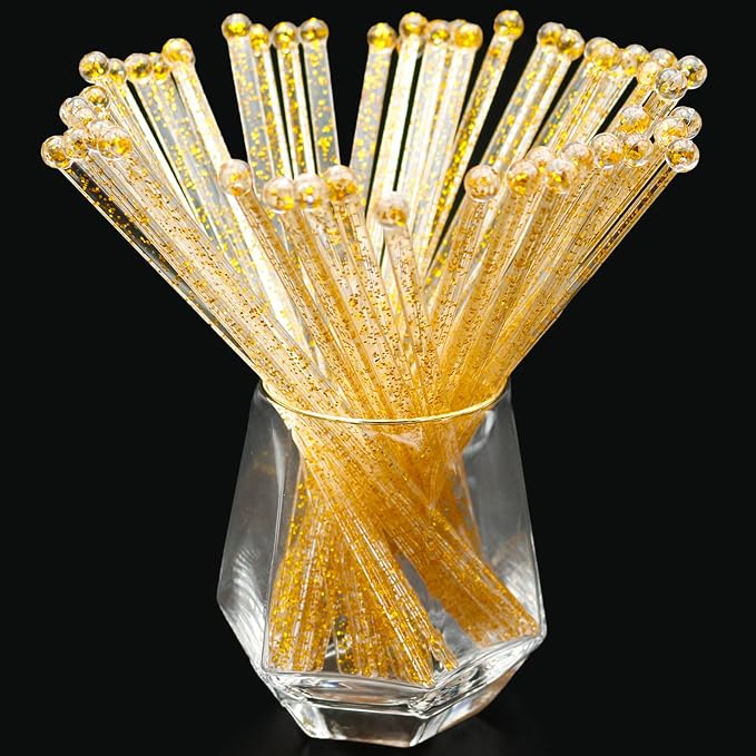 hapray 50-PCS Gold Glitter Plastic Swizzle Sticks, Crystal Cake Pops, Cocktail by hapray