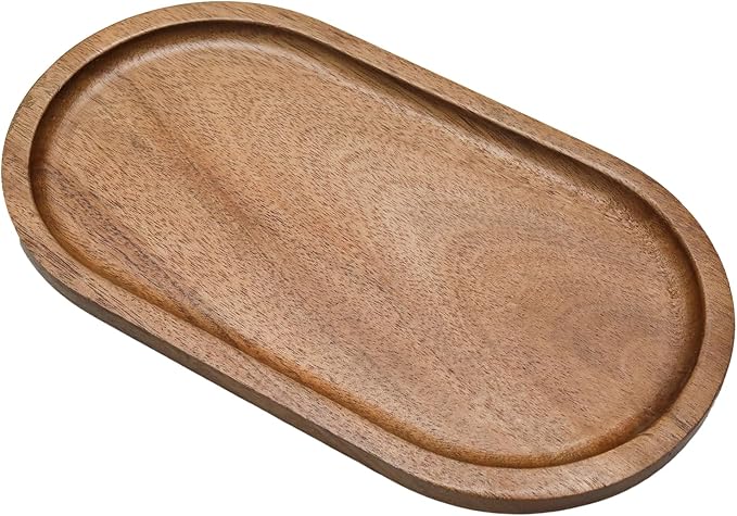 1 Pack 7.48IN*4.13IN Oval Small Brown Wood Serving Trays, Mini Wooden Platters by Unknown