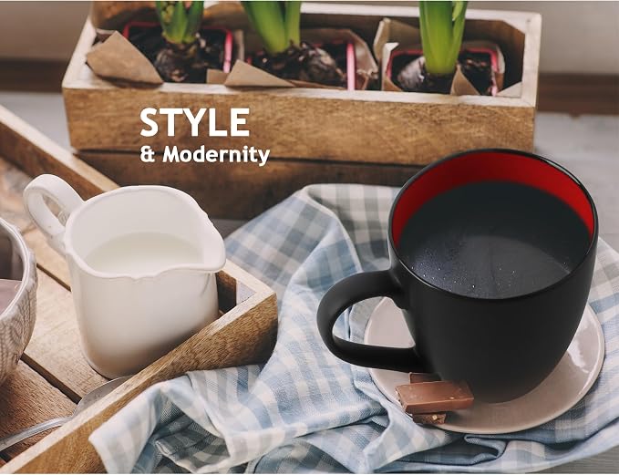 MIAMIO - Set of 6 Coffee Mugs 12 oz, Modern Ceramic Coffee Cup Set, Large Mugs - Image 4