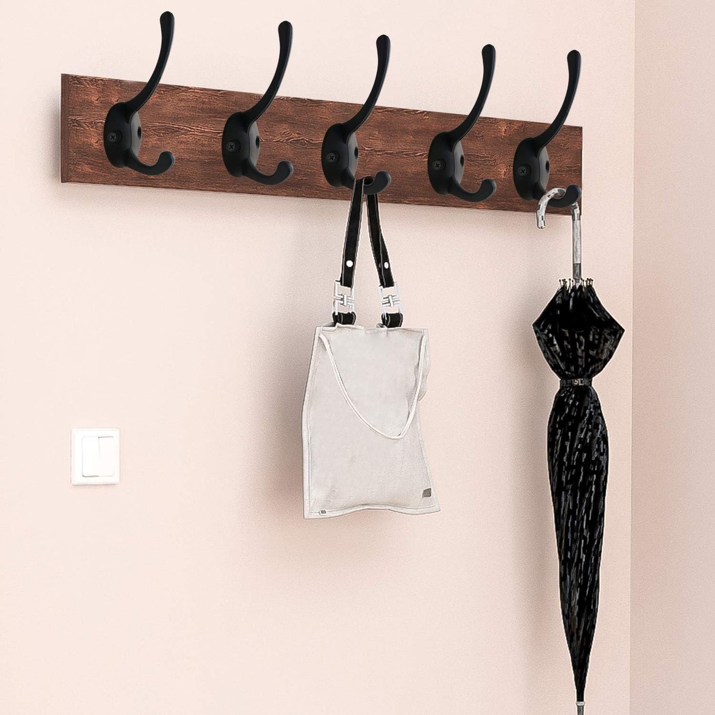 IBosins 12 Pack Black Coat Hooks Wall Mounted with 24 Screws Retro Double Hooks Utility Black Hooks for Coat, Scarf, Bag, Towel, Key, Cap, Cup, Hat