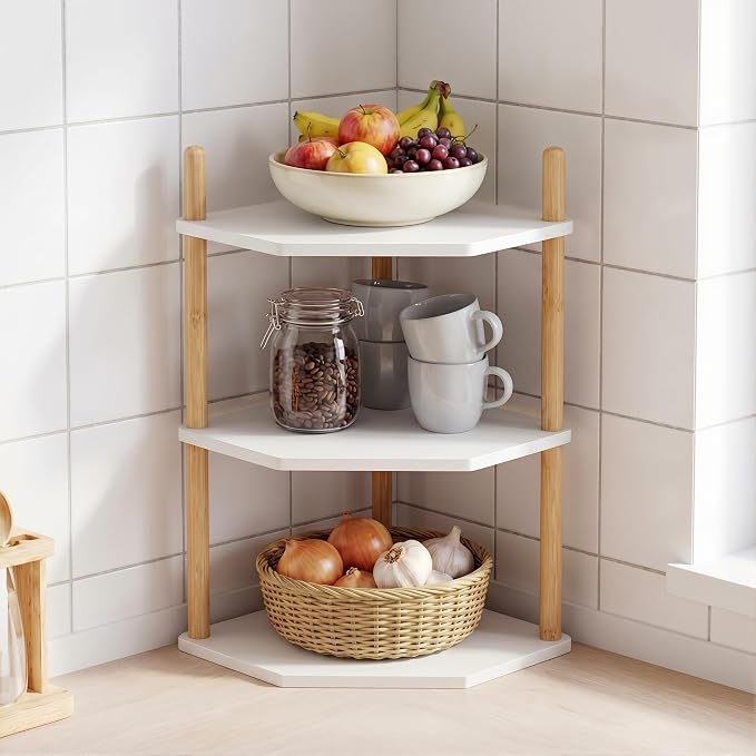 3-Tier Expandable Bamboo Corner Shelf - Image 2