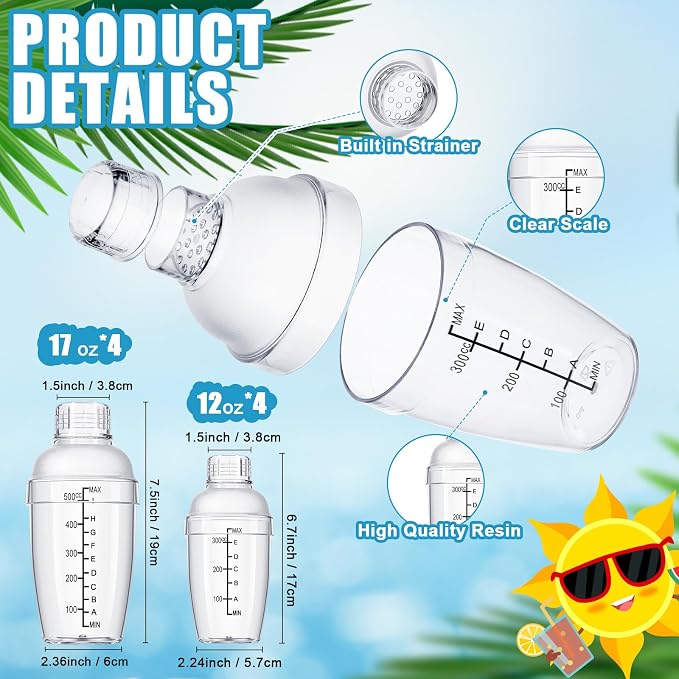 Lallisa 8 Pcs Plastic Cocktail Shaker Set Drink Shaker Mixer - Image 2