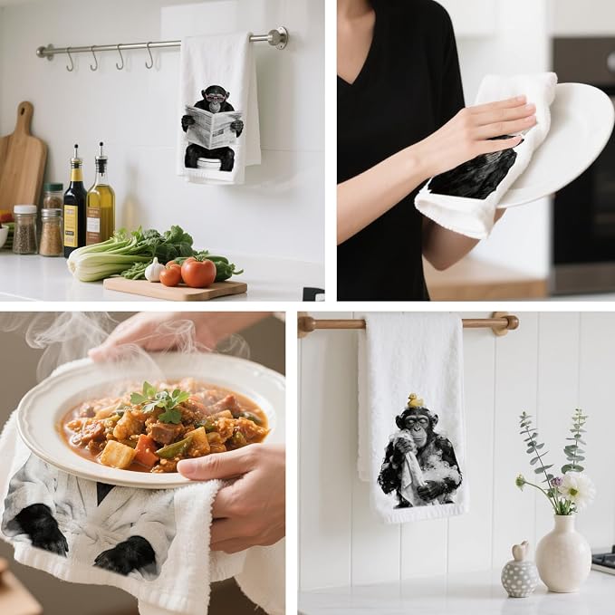 CUTHOLLOW Fun Gorillas Decorative Kitchen Towels Set of 4, 15.74"x23.62" - Image 4
