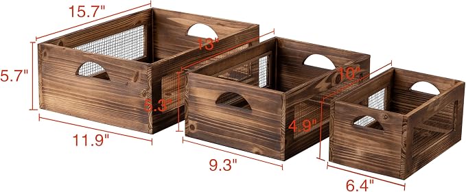 Rustic Wooden Crates for Storage Set of 3, Decorative Storage Containers - Image 2