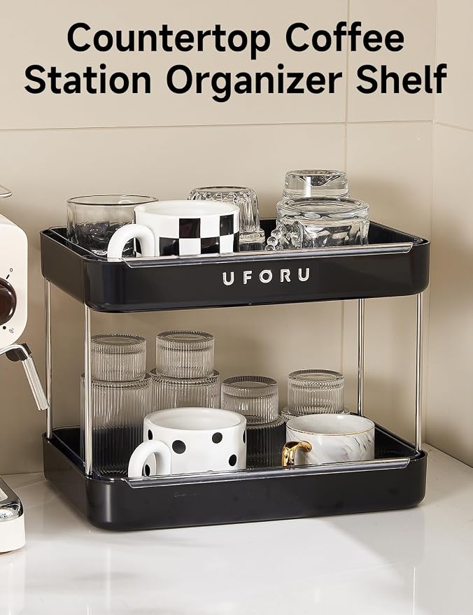UFORU Countertop Coffee Station Organizer, 2 Tier Wine Glass Holder, Mug - Image 4