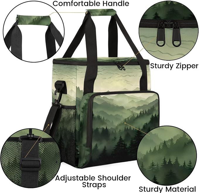 Green Misty Forest Coffee Maker Carring Bag, Large Insulated Storage Organizer - Image 6