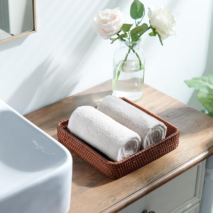 Rattan Tray Set of 3, Rectangular Woven Tray, Wicker Decorative Serving Tray - Image 3