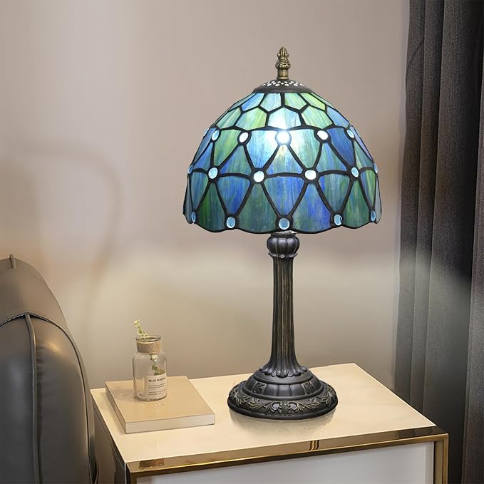 Tiffany Lamp Stained Glass Table Lamp 8X8X14 Inches Sea Blue Style Living Room - Image 7