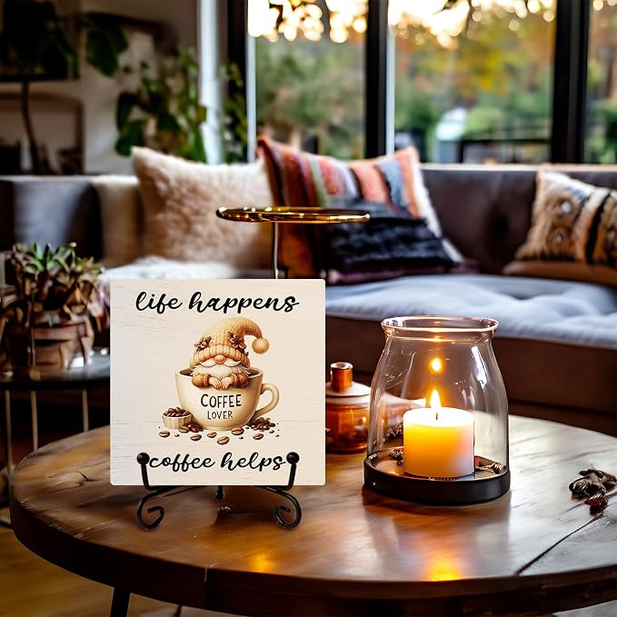 Coffee Gnomes Wood Sign For Coffee Bar Decor, Cute Gnome Wood Plaque - Image 6