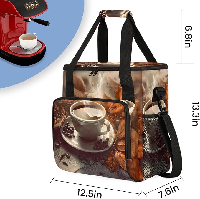 Coffee Themed Coffee Maker Carring Bag, Large Insulated Storage Organizer Case - Image 2