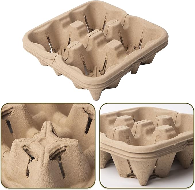 50 Pack 4 Cup Disposable Coffee Tray, Biodegradable and Compostable Cup Holder - Image 2
