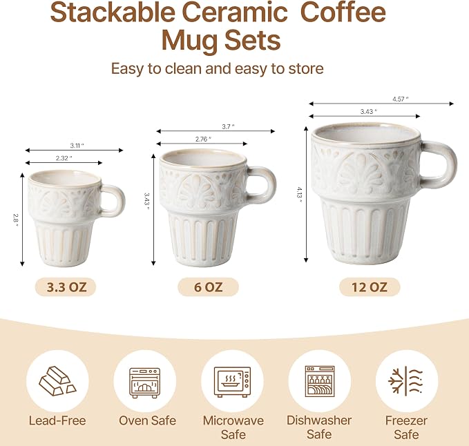 LYEOBOH Cappuccino Cups, Espresso Cups, Coffee Mugs Set of 6, Ceramic Cup - Image 2