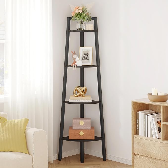 Hoctieon Corner Shelf, 4-Tier Corner Bookshelf, Rustic Ladder Shelf, Industrial by Hoctieon