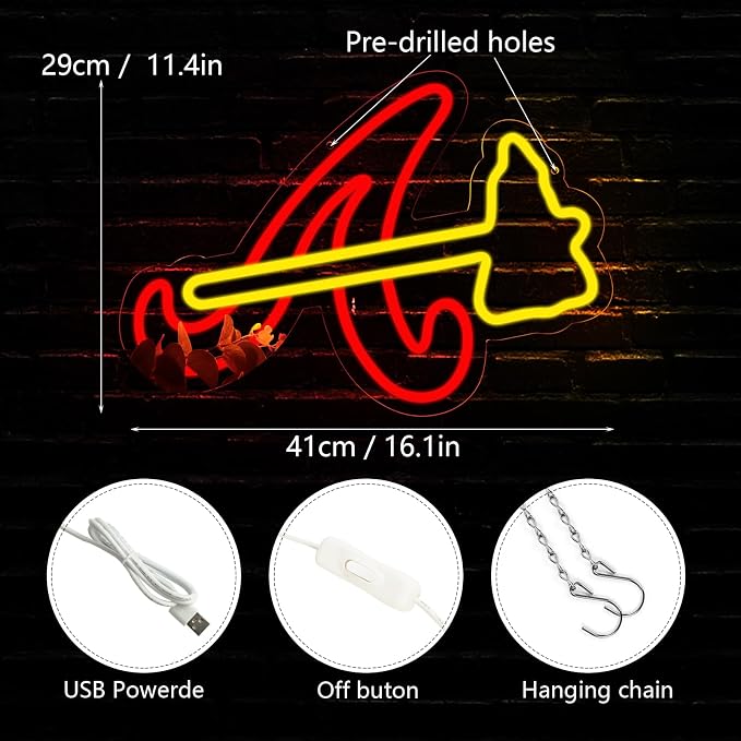 Balanar Braves Neon Signs For Wall Decor, Baseball Team Neon Light for Bedroom - Image 3