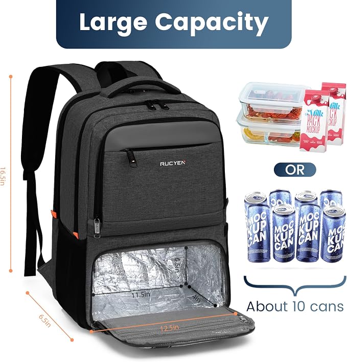 RUCYEN Lunch Backpack, Insulated Cooler Backpack Lunch Box - Image 3