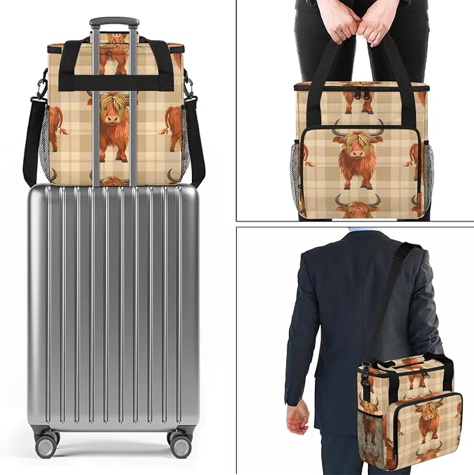 Cow Highland Coffee Maker Carring Bag, Large Insulated Storage Organizer Case - Image 2
