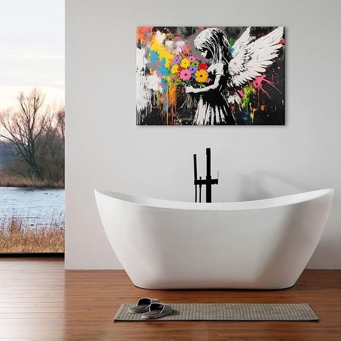 Abstract Graffiti Banksy Canvas Wall Art Banksy Angel Girls Decor Colorful - Image 2