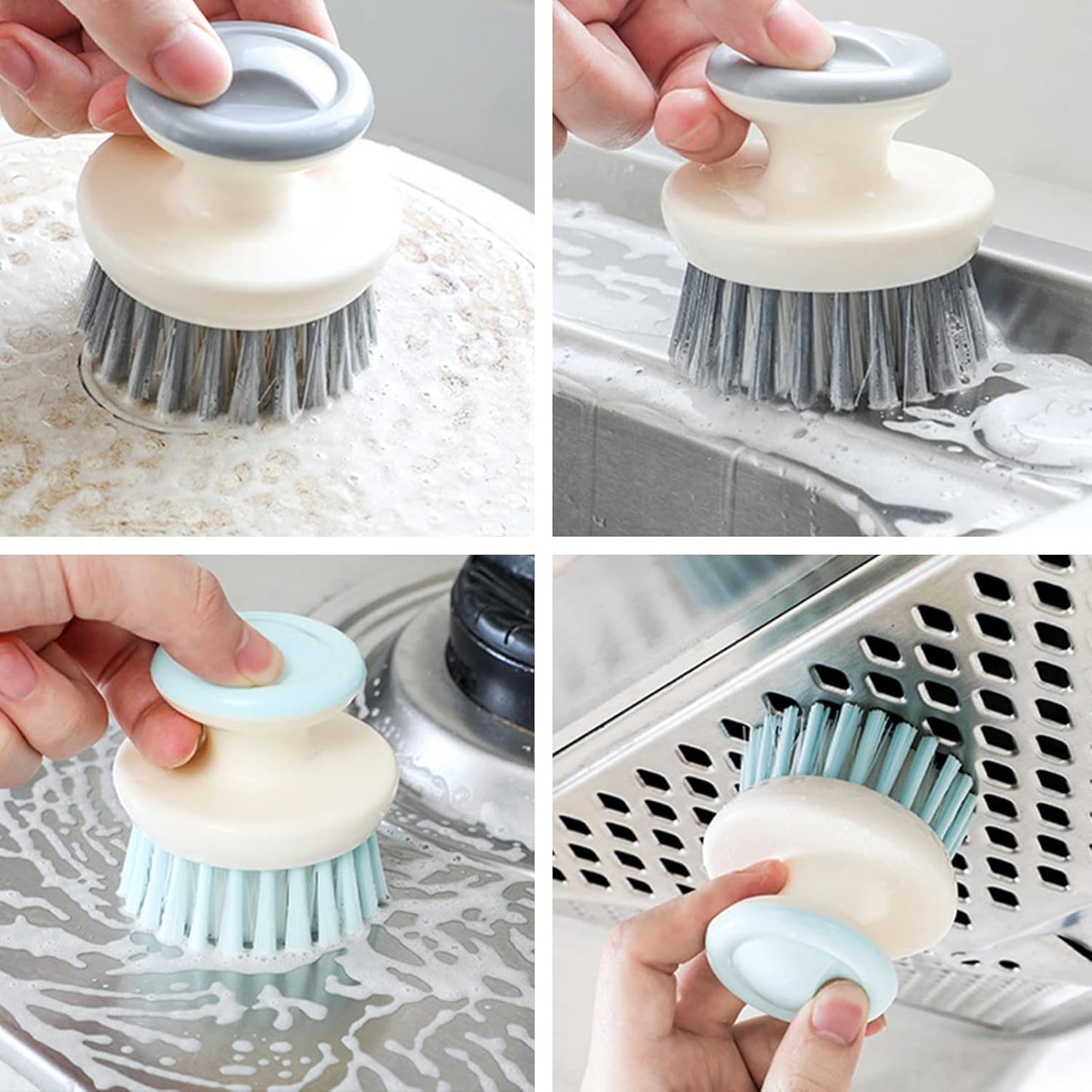 Dish Scrub Brush,Ergonomic Grip Palm Brush,Kitchen Scrub Brushes for Cleaning, Dish Scrubber with Stiff Bristles for Sink, Pots, Pans (2P Grey)