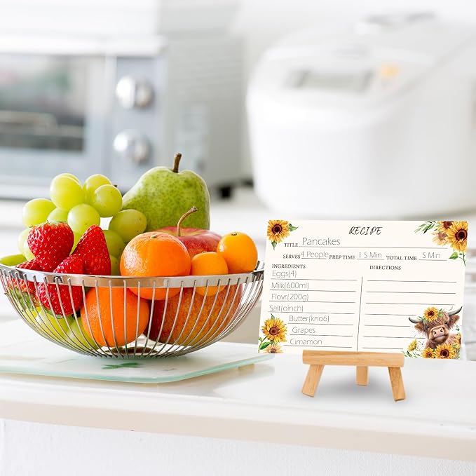 JarThenaAMCS 50 Pcs Highland Cow Recipe Cards Sunflower Brown Cow Blank Recipe - Image 6
