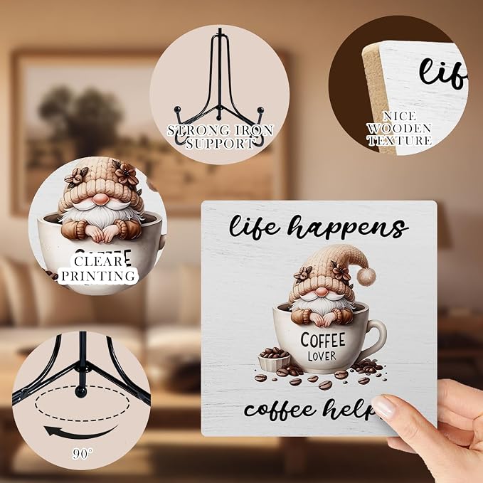 Coffee Gnomes Wood Sign For Coffee Bar Decor, Cute Gnome Wood Plaque - Image 3