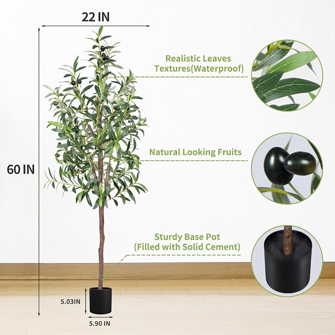 Artificial Olive Tree 5FT Tall Faux Silk Plant 60inch Fake Olive Tree - Image 3