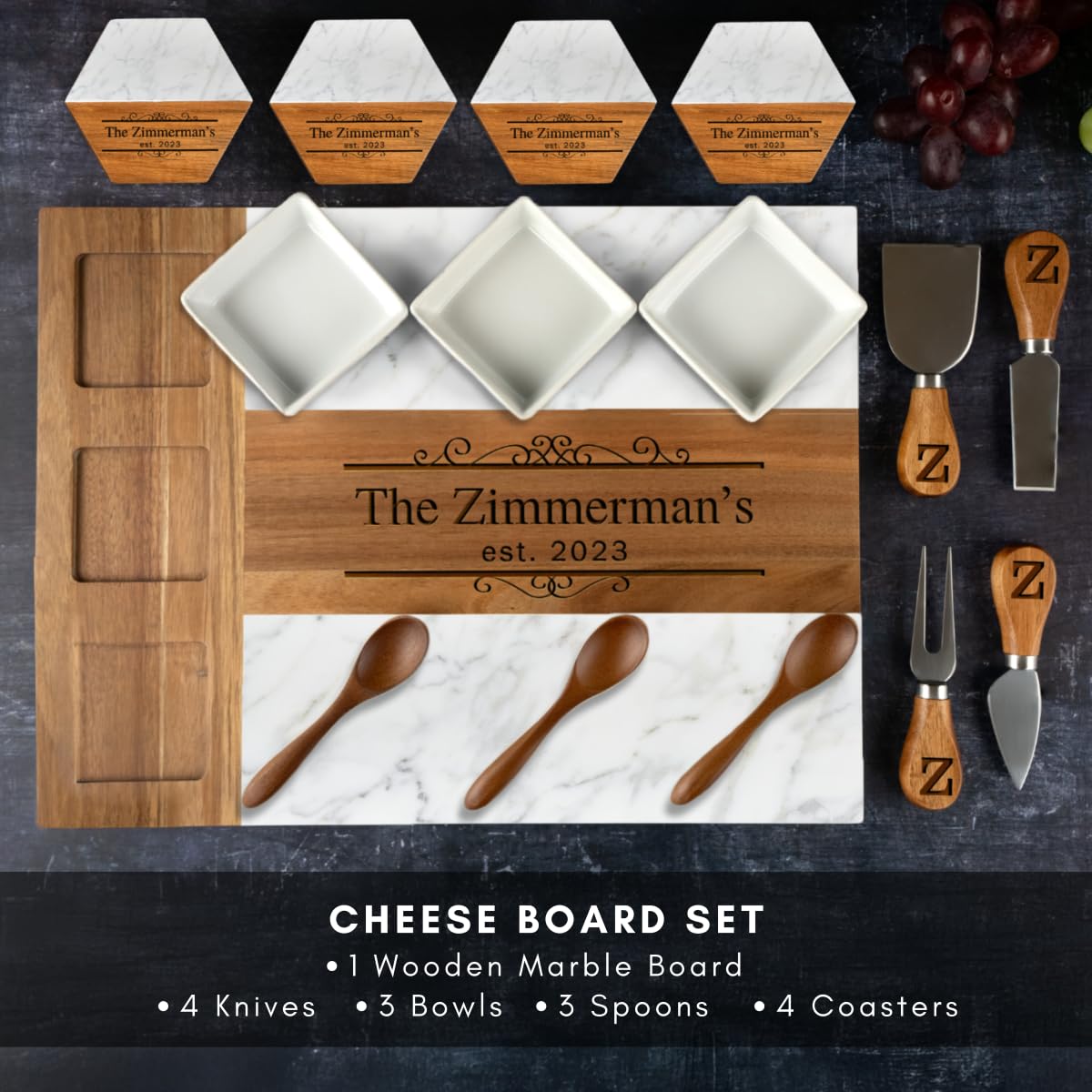 Personalized Charcuterie Board, Marble Cheese Boards for Bridal Shower Gifts, Perfect Housewarming Gifts for Couples, Custom Wedding Gifts, New Home Gift Best for Women