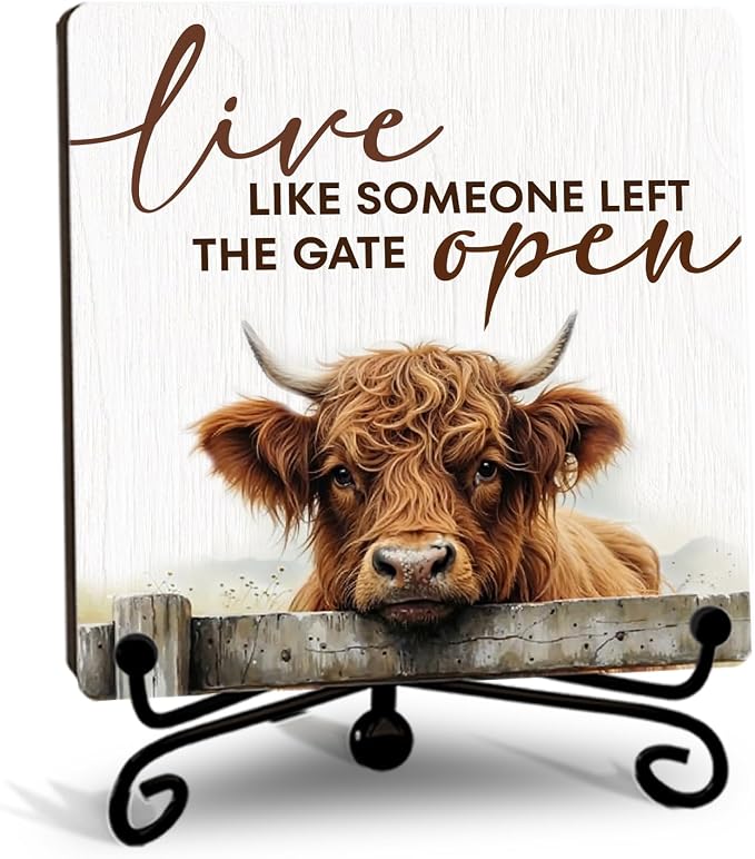 Fun Highland Cow Ornament, 5 Inch Live Like Someone Left The Gate Open Decor by Unknown