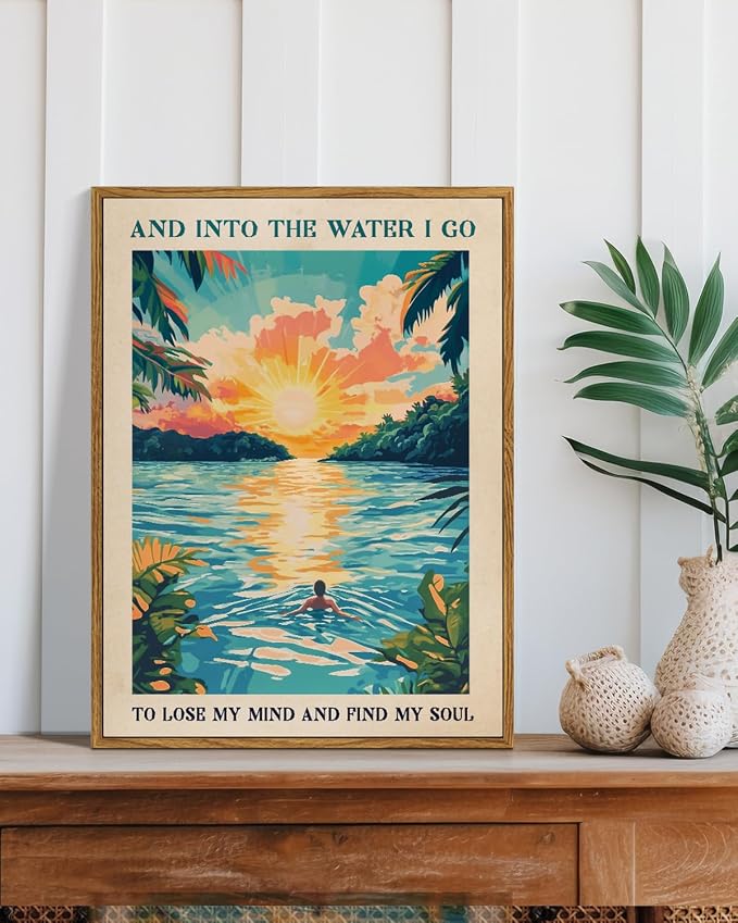 Inspirational Tropical Sunset Framed Wall Art, “And Into the Water I Go” “To - Image 2