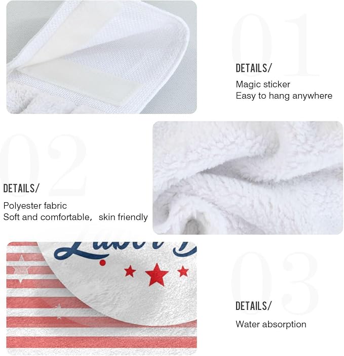 Happy Labor Day Kitchen Hanging Towel 12 x 17 Inch USA Stars Flag Bath Hand Tie - Image 3