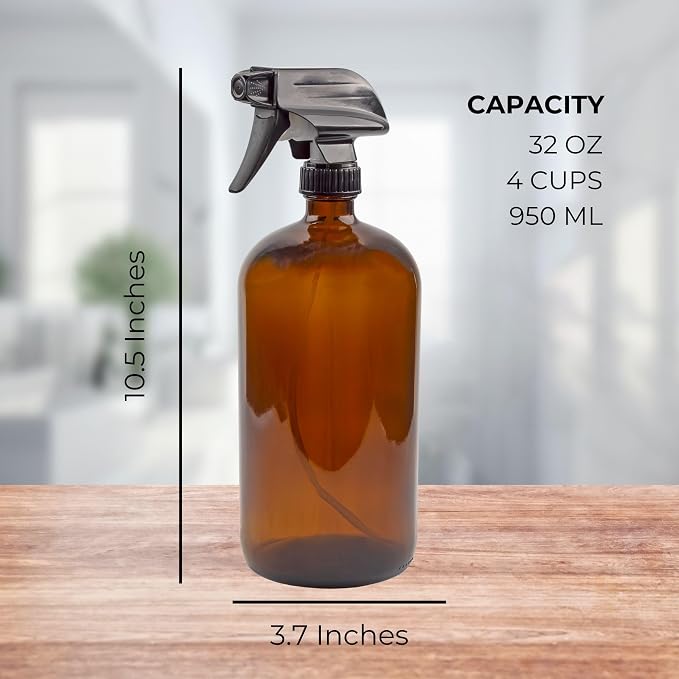Cornucopia Brands 32oz Amber Glass Spray Bottles Brown Bottles w/ 3-Setting - Image 6