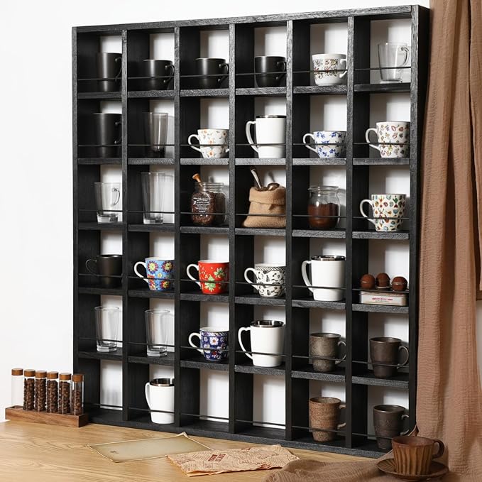 Kigley Oversize Coffee Mug Display Rack Wooden Shelves Rustic Shot Glass by Kigley