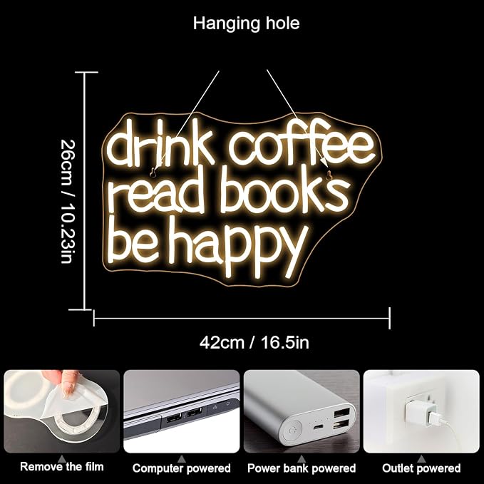 Looklight Drink Coffee Read Books Be Happy Neon Sign Warm White Read Books Led - Image 4