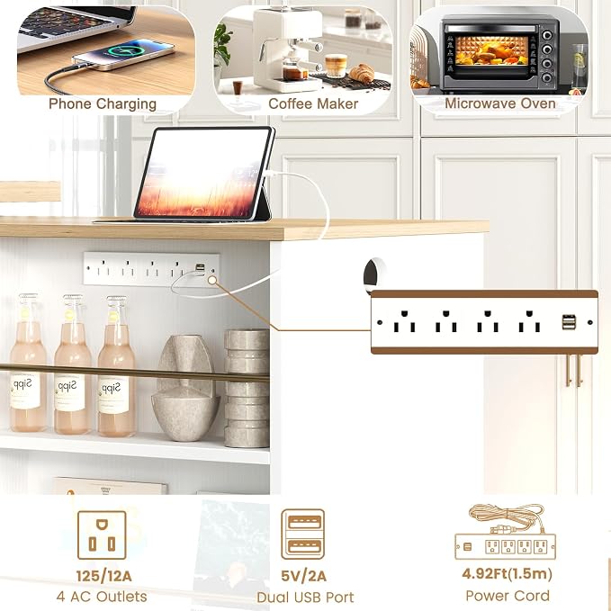 HSH Kitchen Island with 360° Swivel Table & Power Outlet, Rolling Kitchen - Image 5