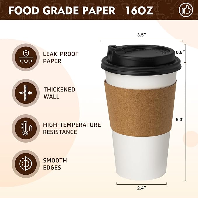 YEEHAW 16 oz 100 Pack Disposable Paper Coffee Cups - Image 2