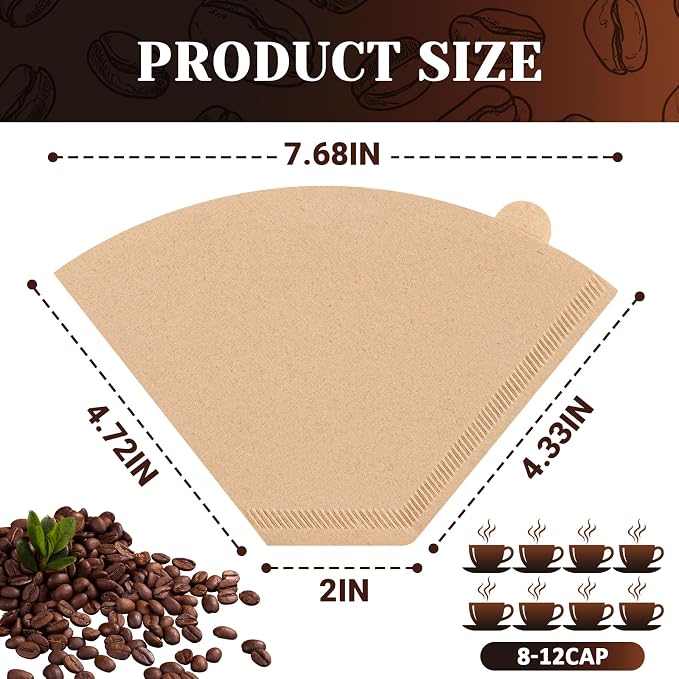 100 Count Coffee Filters #4, Premium Cone Coffee Filters 8-12 cup, Unbleached - Image 6