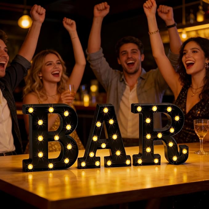Mudder 3 Pcs Bar Sign for Home Bar Accessories Light Up LED Letter Decor Word - Image 3