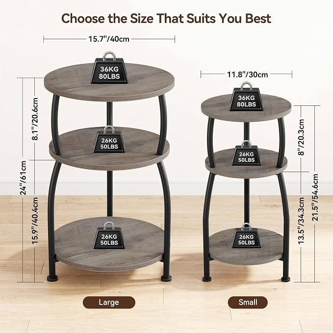 Round Side Table, 3-Tier End Table - Image 3