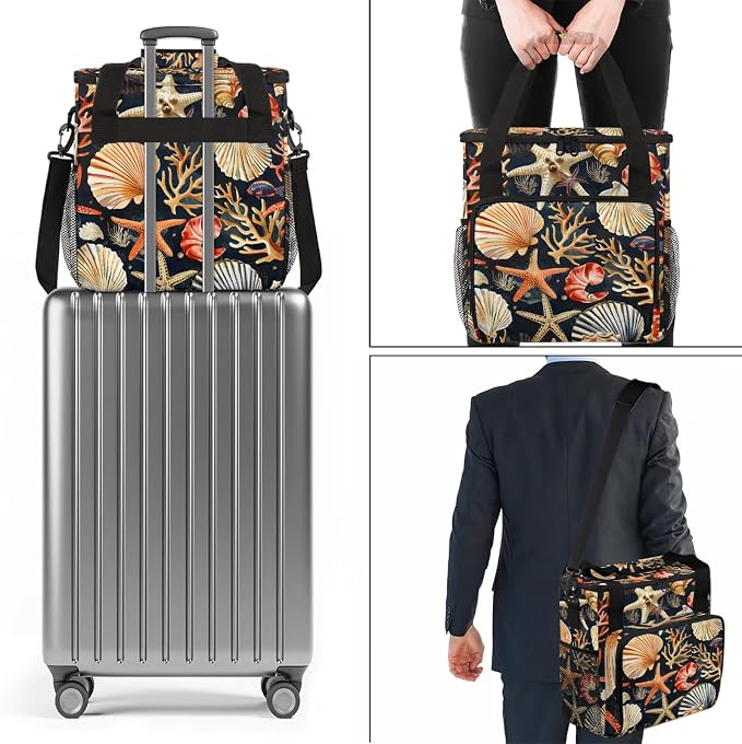 Coastal Beach Seashell Starfish Coffee Maker Carring Bag, Large Insulated - Image 7