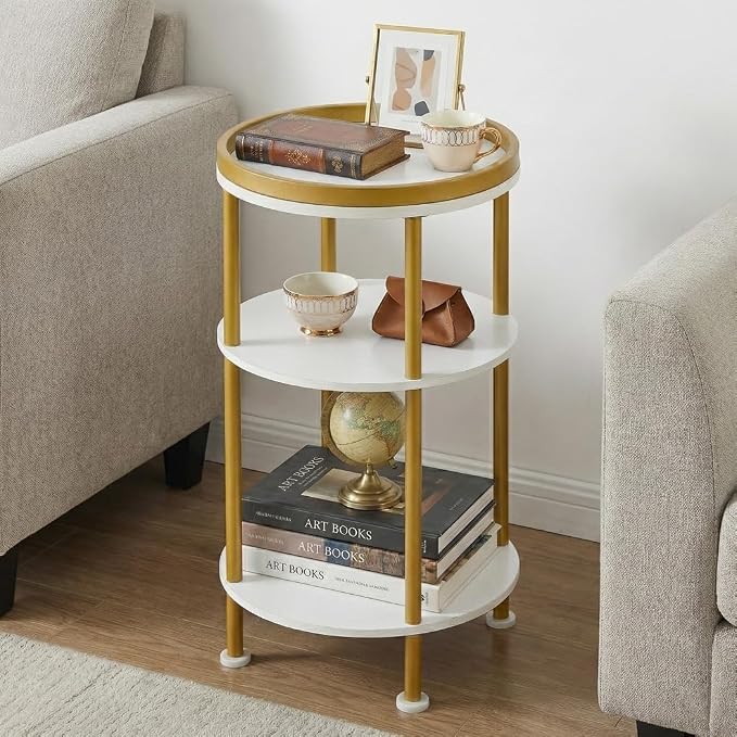 Small Round Side Table, 3-Tier Modern Nightstand - Image 6