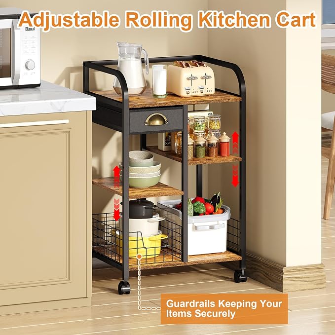 keomaisyto Microwave Cart with Storage, Kitchen Island Cart with Table Top & - Image 5