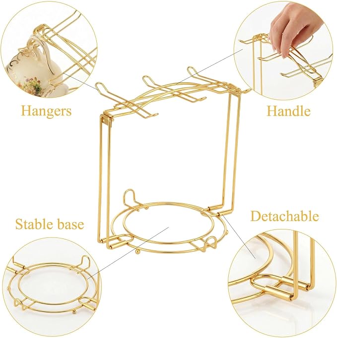 YOLIFE Tea Cup Holder for Countertop, Foldable Tea Station Organizer, Espresso - Image 5