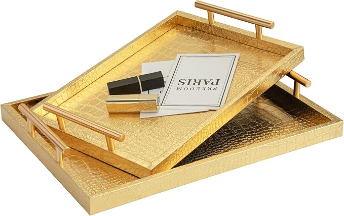 Modern Elegant Large Wood Serving Tray, Home Decorative Rectangle Ottoman Decor - Image 8
