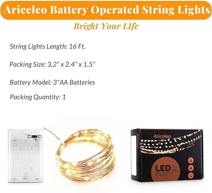 Ariceleo Led Fairy Lights Battery Operated, 1 Pack Mini Battery Powered Copper - Image 4